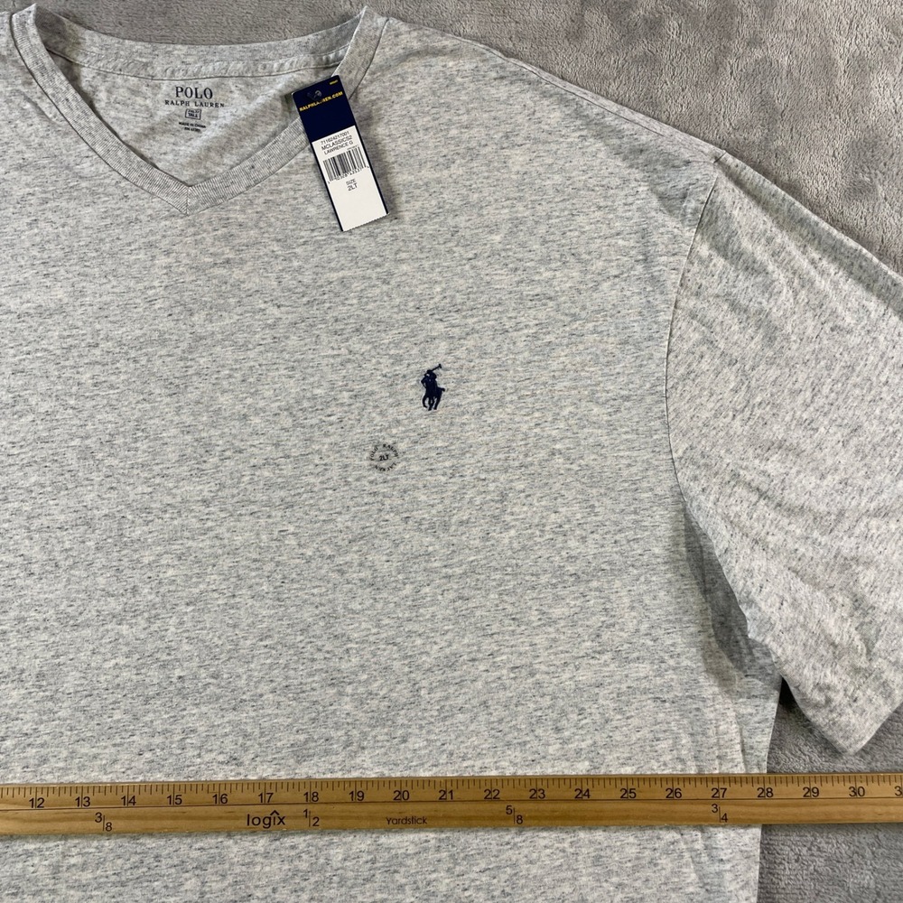 Polo Ralph Lauren T Shirt Mens 2LT Tall Gray Heather V Neck Preppy Casual - Picture 5 of 11